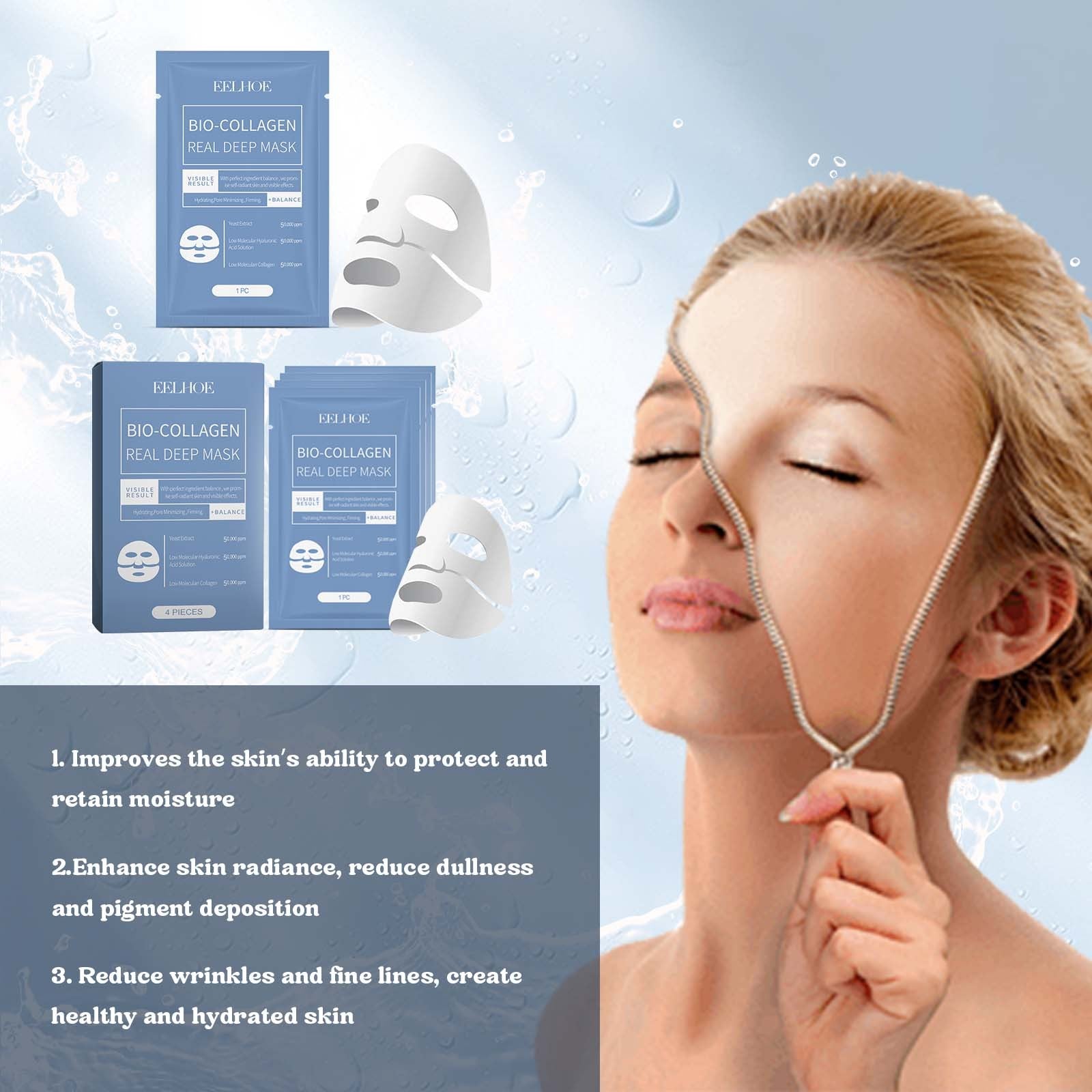 EELHOE Collagen Mask Hydrating And Moisturizing Facial Skin With A Hydrating And Translucent Collagen Mask